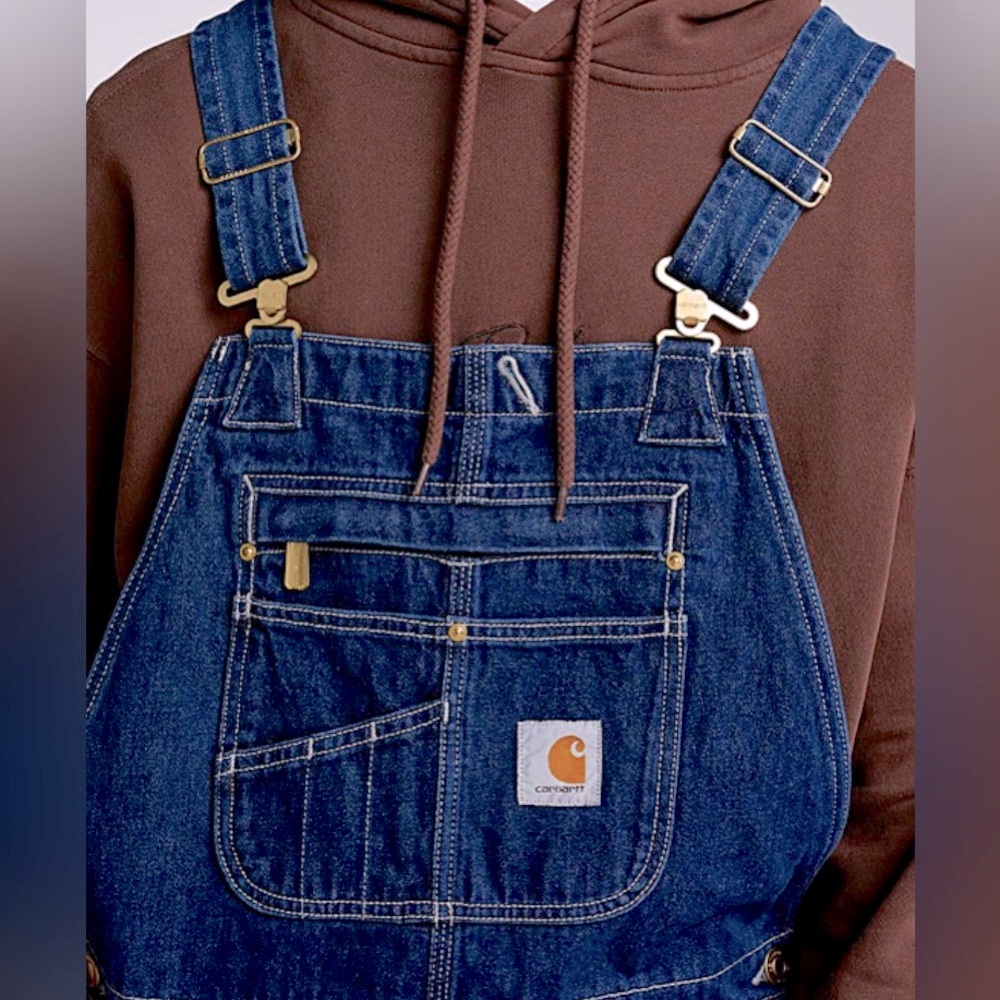 Carhartt Men's Loose Fit Washed Cotton Denim High Back Bib Overalls - Picture 2 of 10